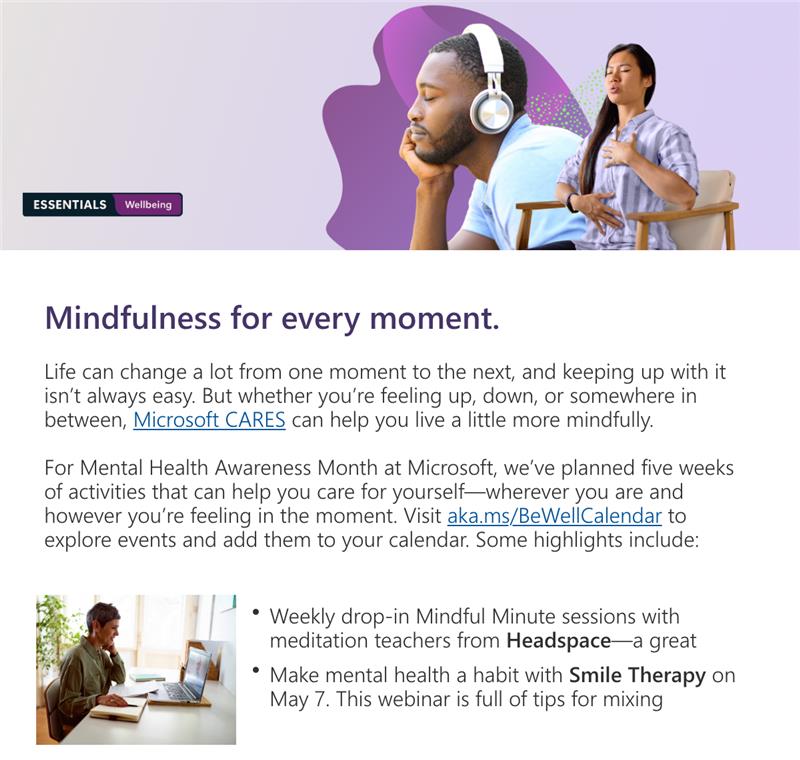 Sample email to employees for Mental Health Month