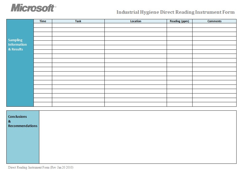 Industrial hygiene direct reading instrument form page 2