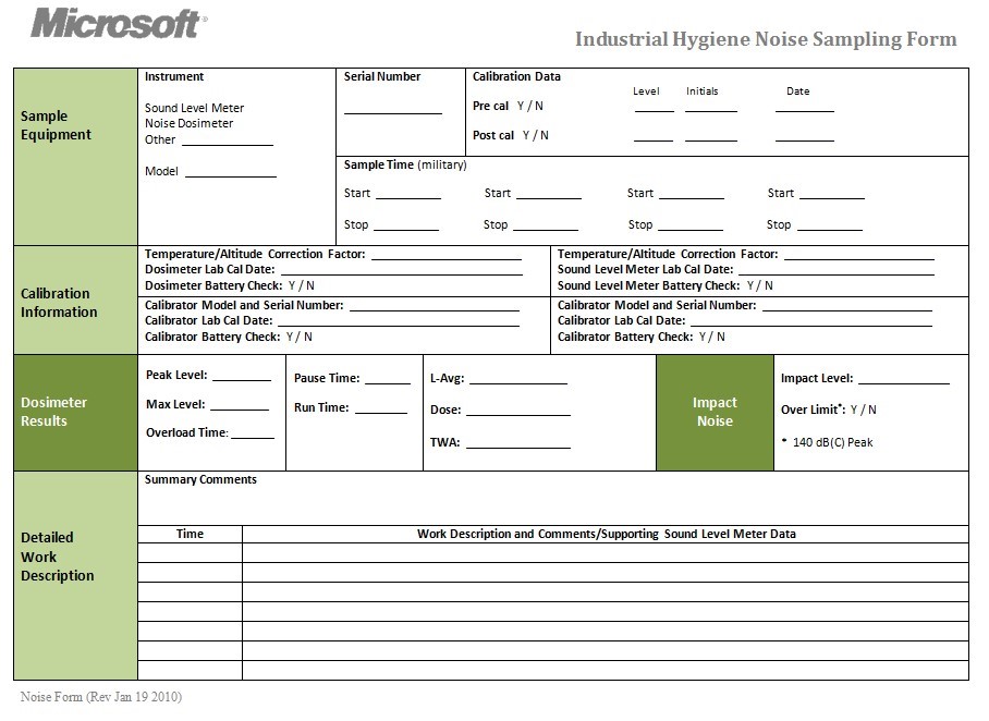 Industrial hygiene noise sampling form page 2