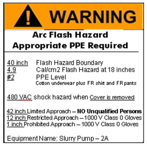 ellow and white sign saying Warning arc flash hazard appropriate PPE required