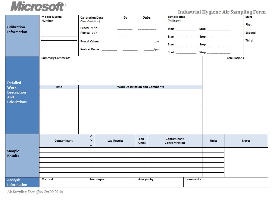 Industrial hygiene air sampling form page 2
