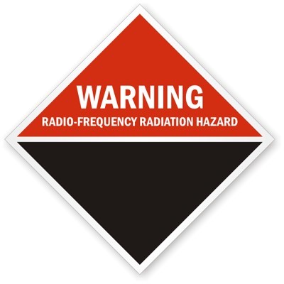 red and black sign saying Warning radio-frequency radiation hazard